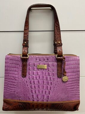 Brahmin Orchid Tri-Color Anywhere Tote Womens Croc-Embossed Shoulder Bag Purse